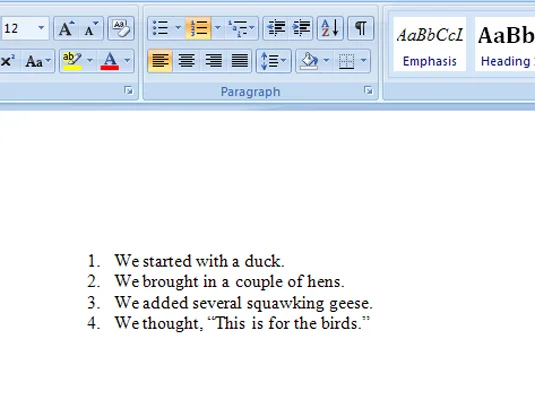 Kā pārvērst tekstu numurētā sarakstā programmā Word 2007