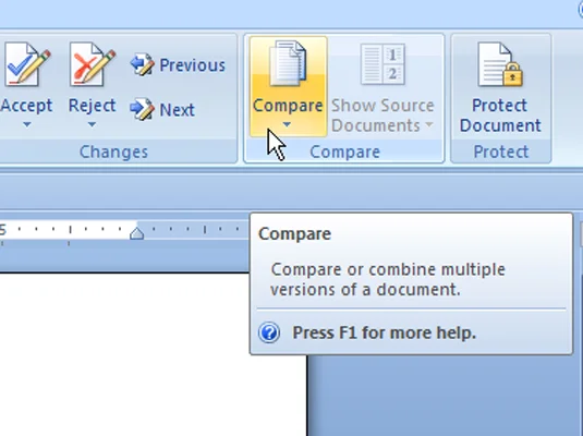 Kā salīdzināt dokumentu versijas programmā Word 2007