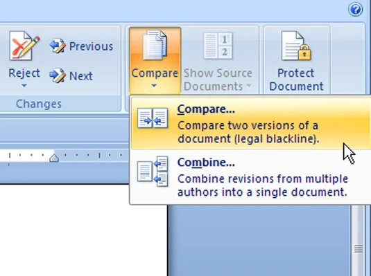Kā salīdzināt dokumentu versijas programmā Word 2007