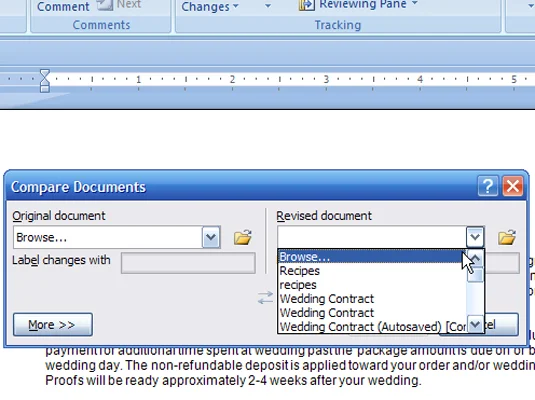 Kā salīdzināt dokumentu versijas programmā Word 2007