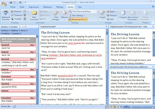 Kā salīdzināt dokumentu versijas programmā Word 2007