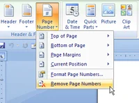 Kā noņemt lappušu numurus programmā Word 2007