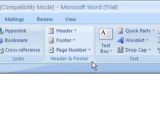Kā rediģēt galveni vai kājeni programmā Word 2007