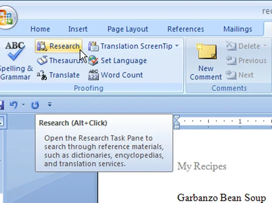 Word 2007 izpētes uzdevumu rūts izmantošana