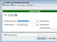 Pénz átutalása bankszámlák között a QuickBooks 2010 segítségével