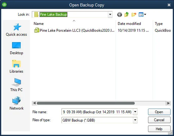QuickBooks adatfájl visszaállítása