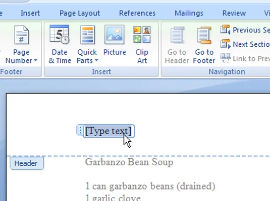 Kako dodati glavo ali nogo v Word 2007