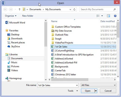 Kā lietot atvērto komandu programmā Word 2013