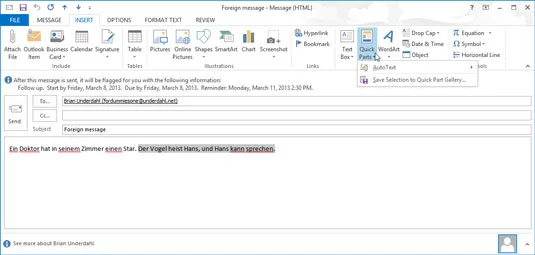 Kā programmā Outlook 2013 izveidot ātrās daļas, lai saglabātu taustiņsitienus