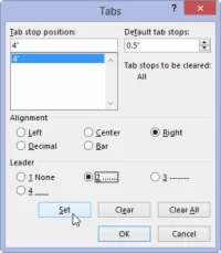 Kā iestatīt Leader tabulēšanas pieturas programmā Word 2013