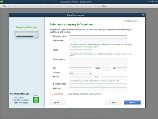 A QuickBooks 2014 telepítésének futtatása