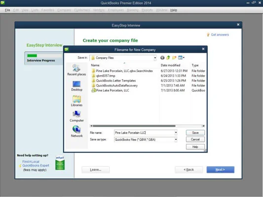 A QuickBooks 2014 telepítésének futtatása