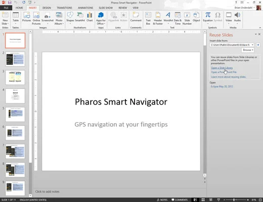 Kā nozagt PowerPoint 2013 slaidus no slaidu bibliotēkas