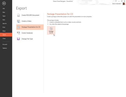 Kā iesaiņot PowerPoint 2013 prezentāciju kompaktdiskā