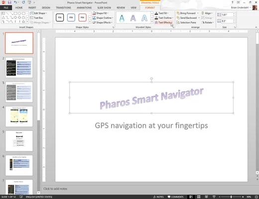 Kā izveidot izdomātu tekstu programmā PowerPoint 2013, izmantojot WordArt