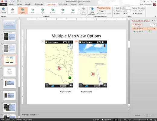 Kā PowerPoint 2013 slaidam pievienot animācijas efektu