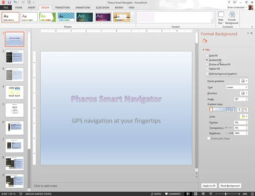 Gradienta aizpildījuma izmantošana programmā PowerPoint 2013