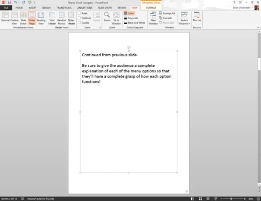 Kako dodati stran z dodatnimi opombami za diapozitiv PowerPoint 2013