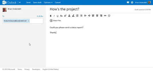 Kā nosūtīt ziņojumu no Outlook.com