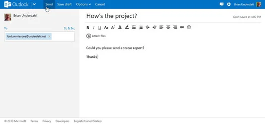 Kā nosūtīt ziņojumu no Outlook.com