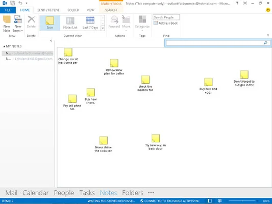 Outlook piezīmju moduļa skati