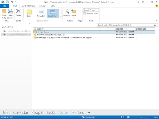 Pogledi modula Outlook Notes