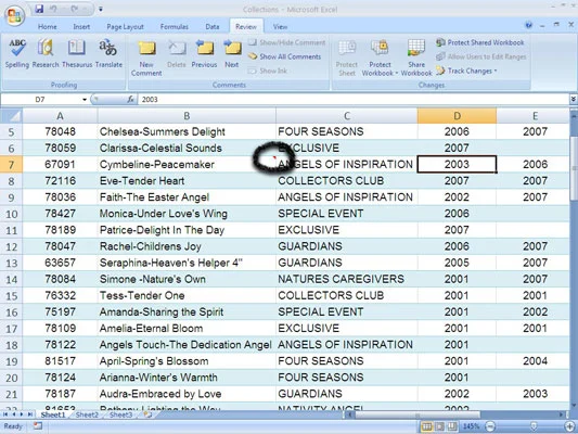 Коришћење функције коментара ћелије у програму Екцел 2007
