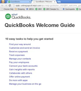 9 части от началната страница на QuickBooks Online Company