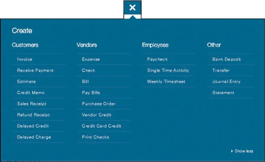9 части от началната страница на QuickBooks Online Company