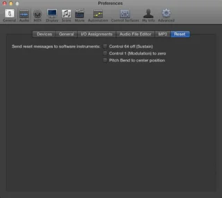 Lydinnstillinger i Logic Pro X - MP3-fanen