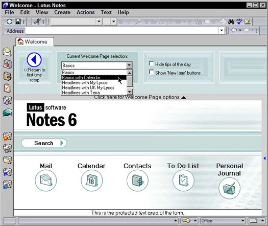 Přizpůsobení úvodní stránky Lotus Notes