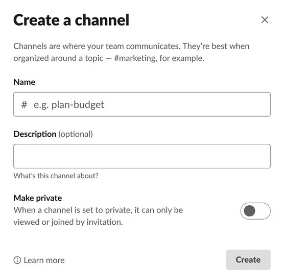 Nyilvános és privát Slack csatornák létrehozása