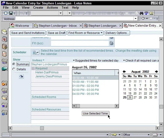 Ukázka Plánovače v Lotus Notes 6