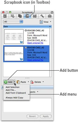 Scrapbook izmantošana programmā Office 2008 darbam ar Mac