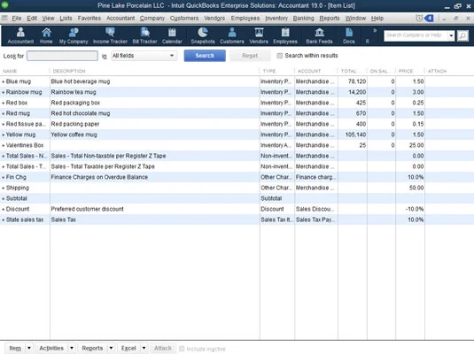 A főfájllisták beállítása a QuickBooks 2019-ben
