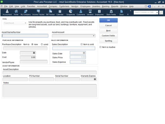 A főfájllisták beállítása a QuickBooks 2019-ben