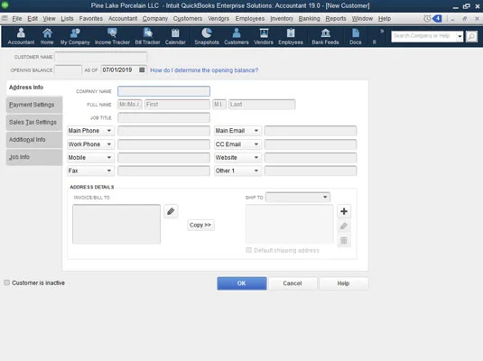 A főfájllisták beállítása a QuickBooks 2019-ben