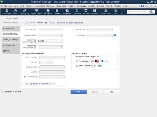 A főfájllisták beállítása a QuickBooks 2019-ben