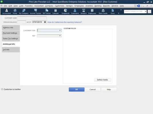 A főfájllisták beállítása a QuickBooks 2019-ben