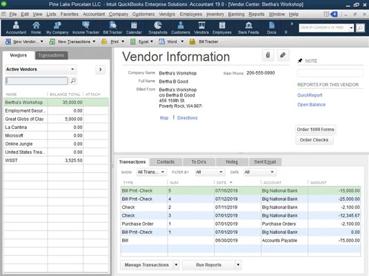 A főfájllisták beállítása a QuickBooks 2019-ben