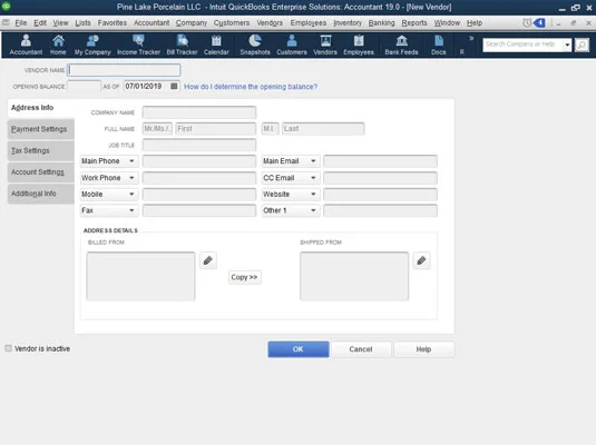 A főfájllisták beállítása a QuickBooks 2019-ben
