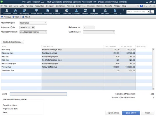Elemek szerkesztése a QuickBooks 2019 tétellistán