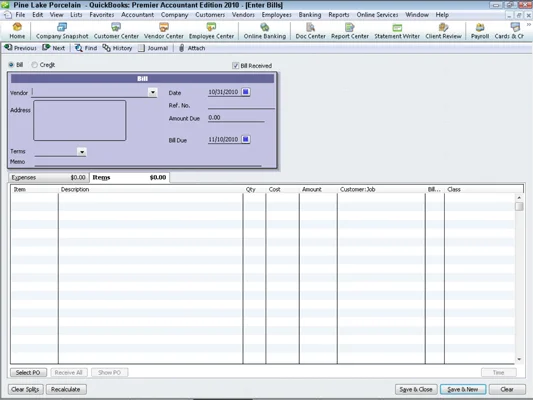 Hogyan írjunk be számlát a QuickBooks 2010-ben