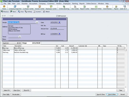 Hogyan írjunk be számlát a QuickBooks 2010-ben