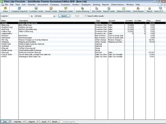 Elemek hozzáadása a QuickBooks 2010 tétellistájához
