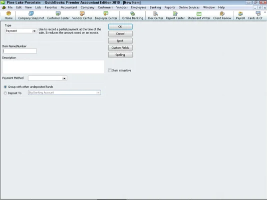 Elemek hozzáadása a QuickBooks 2010 tétellistájához