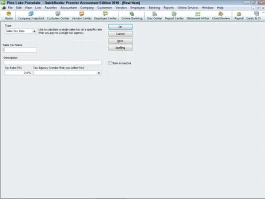 Elemek hozzáadása a QuickBooks 2010 tétellistájához