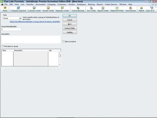 Elemek hozzáadása a QuickBooks 2010 tétellistájához
