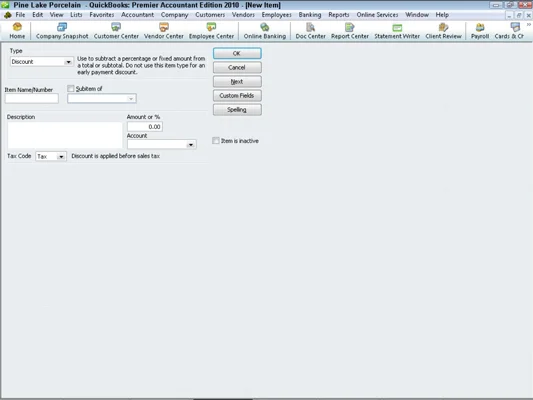 Elemek hozzáadása a QuickBooks 2010 tétellistájához