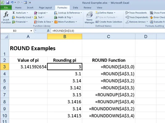 Skaitļu noapaļošana programmā Excel 2010 ar ROUND, ROUNDUP un ROUNDDOWN